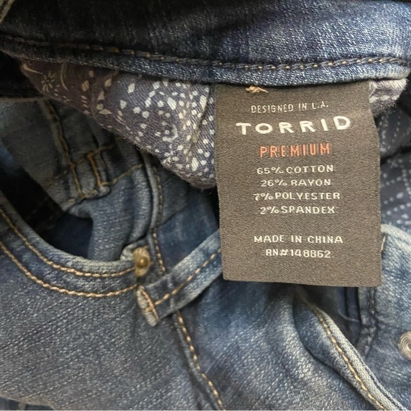 Torrid 3 Button Fly Premium Distressed High Waist Cropped Denim - Picture 7 of 7